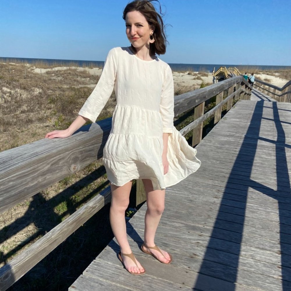 Cream Long Sleeve Tiered Dress